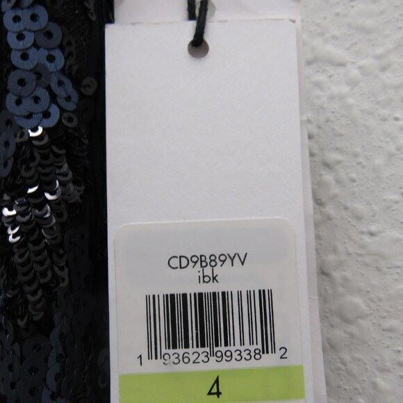 NWT hand-sequined Calvin Klein cowl-back cap sleeve dress, black, size 4 - Picture 5 of 6